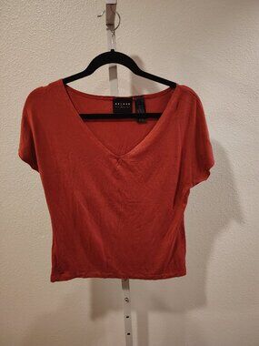 Axcess Women's Short Sleeve Top Size Large V-Neck Rayon Spandex Stretch
